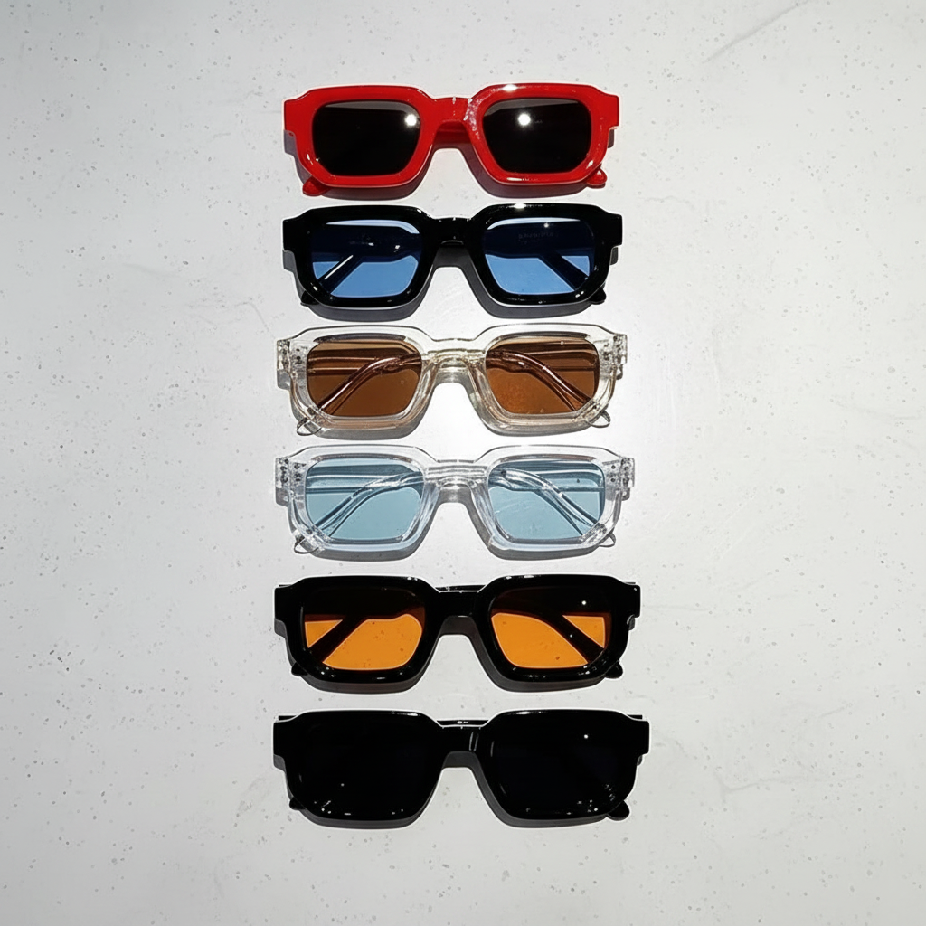 Lot de 6 lunettes de soleil vintage rectangle pour femme et homme - Mode rétro, design luxe, protection UV