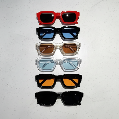 Lot de 6 lunettes de soleil vintage rectangle pour femme et homme - Mode rétro, design luxe, protection UV